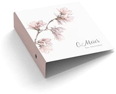 Ringordner • Ordner | Name + Wunschtext personalisieren | Spa Specialist | rosa/weiß | Mit Griffloch | für DIN A4 | 7,4 cm breit | Florist | Magnolie | Blumen (Weiß)