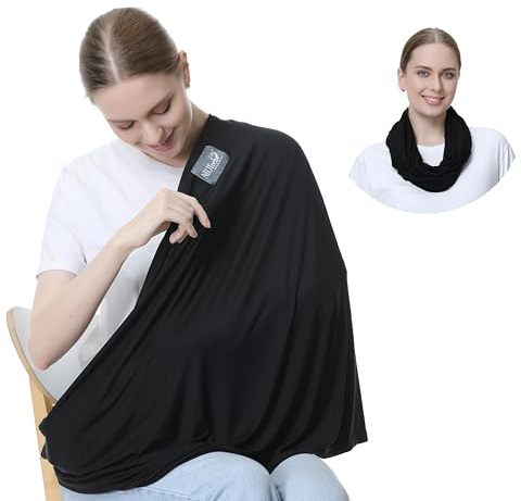 Écharpe d'allaitement pour bébé servant aussi de foulard de marque NeoTech care - Couverture large - Allaiter en privé (Couleur noire)