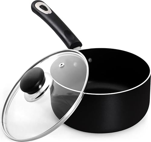 KICHLY 18 cm, 2Ltr Nonstick Saucepan with Glass Lid, Multipurpose Induction Pot for Home Kitchen or Restaurant, Milk Pan, (18cm, 2L, Indctn, Grey, Pack of 1)