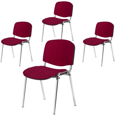 Topsit Set di 4 sedie per visitatori, cromate, comode sedie da conferenza, impilabili, con seduta e schienale imbottiti, colore bordeaux
