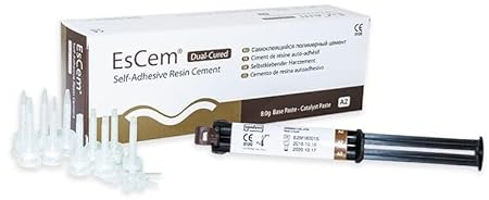 Self Adhesive and Self Curing Permanent Dental Cement for Caps, Crowns, Bridges, Posts and Pins - DIY Tooth Repair Kit, 15 Mixing Tips EsCem