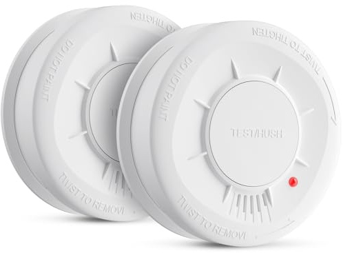 LIORQUE Détecteur de Fumée, Capteur 10 Ans, Pile Remplaçable 5 Ans de Batterie, Bouton Test/Silence, 85 DB, Conforme à la Norme EN14604, Blanc, 2 unités