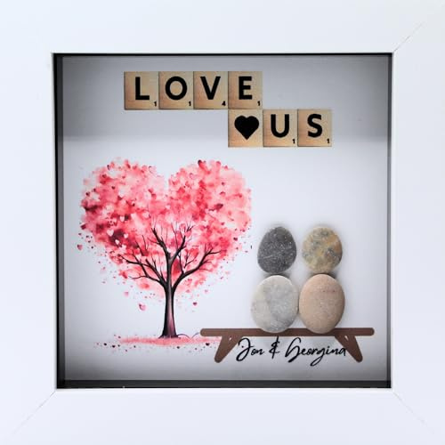 Personalised Couple Pebble Art Picture - Handmade Engagement, Valentines, Wedding & Anniversary Gifts for Him & Her, Cute Birthday Gift for Boyfriend/Girlfriend, His and Hers Couples Presents