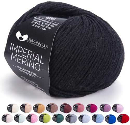 MeriWoolArt® Extrafeine Merinowolle garn zum Stricken oder Häkeln (50g, 100m) - Vielseitig für Hüte, Snoods, Blusen, Tuniken und warme Kleidung für Kinder und Erwachsene