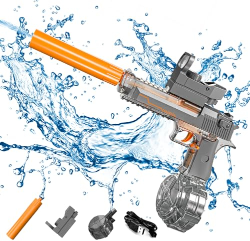 ACAREY Elektrisch Wasserpistole Für Kinder Erwachsene, Wasserpistole Spielzeug Wasserspritzpistole mit Groß Kapazität & Langer Reichweiter Für Party Badestrand Sommer Pool Wasserspielzeug (Grau A)
