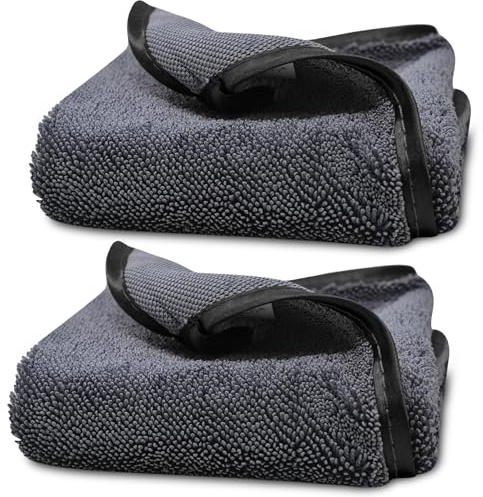 Towelogy Microfibre Shower Drying Cloths Streak Free, Super Absorbent Cleaning Cloth for Glass, Window, Kitchen, Car, Bathroom Drying Cloth | 2 Pack, Large 40x40cm (Black)