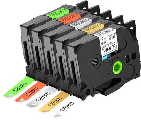 Nineleaf 5 x Kompatible Brother P touch Bänder 12mm 0,47 TZe-231 TZe-831 TZe-931 TZe-B31 TZe-D31 TZe TZ Bänder für P-touch Schriftband für PT-H105 PT-H110 H107 H100LB/R 1000 D200 D400 Cube
