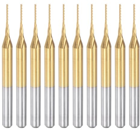 sourcing map 10Pcs 0.6mm Titanium Coat Carbide End Mill Engraving Milling Cutter CNC Router Bits for PCB Machine, 1/8 Shank