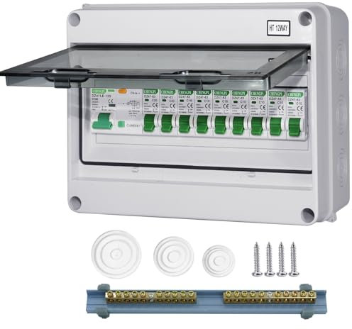 CHENGPI Boîte à fusibles Coffret Electrique Etanche,Boîtier de Distribution avec Rangée de Cuivre,Disjoncteurs électriques 100A CA,Sectionneur 4x10A+3x16A+2x20A CA pour Maison/Bureau