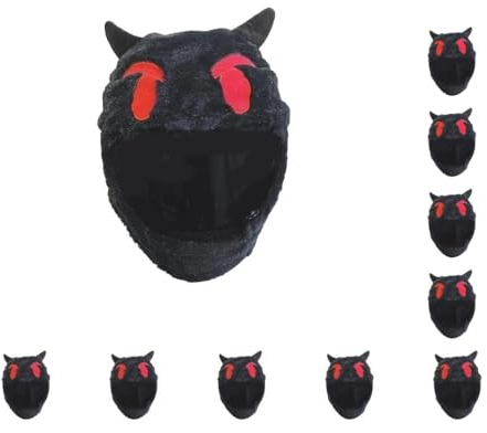 10 Set Teufel Motorradhelm-Überzug, niedlich, kreativ, für Männer und Frauen, Plüsch-Helmüberzug, Rot, 55-60 cm