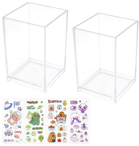 YDHfdc 2 Stück Acryl Organizer Stiftehalter Klarer Pinselhalter Kosmetik Organizer Make Up Pinsel Organizer Stiftebecher mit Aufkleber für Stift, Make Up Pinsel Aufbewahrung