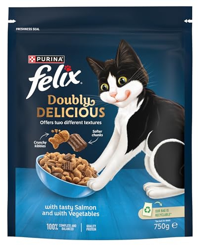 FELIX Doubly Delicious Salmon & Vegetables Dry Cat Food 750g (Pack of 4)