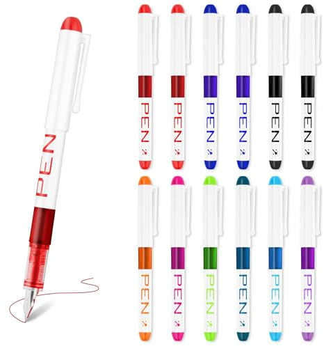 Mulaibdin 12 Stk Einweg Füllfederhalter, 9 Farben Füller Grundschulem, Füllfeder Kinder Schule, Kalligraphie Füller Set, Hochwertig Farbige Stifte für Skizzieren,Kritzeln,Journaling,Geschenke (0,35mm)