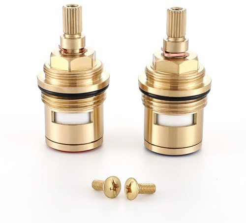 Muxios Soild Brass 3/4 20 Teeth Hot and Cold Pair Tap Cartridge Replacement | Faucet Ceramic Disc Tap Valve Insert Cartridge Quarter Turn Replacement for Bathroom Basin Faucet