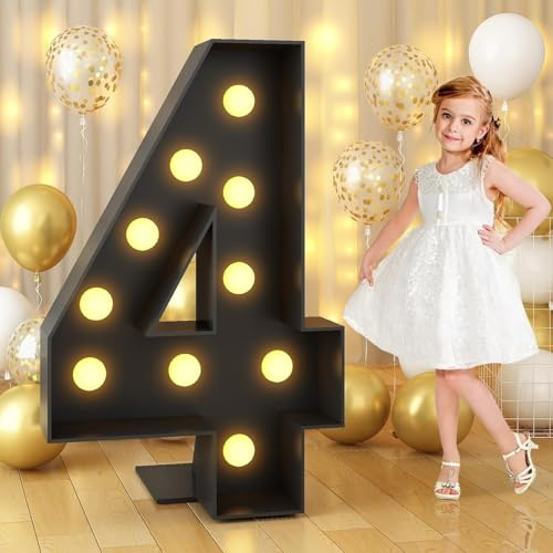 120CM/4FT Black Frame Light Up Number 4, Marquee Light Up Numbers, Mosaic Giant Marquee LED Light, Anniversary Party Decorations, Birthday Wedding DIY Decor