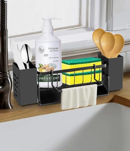 Toaren Spülbecken Organizer für Küche,Küchen Sink Badezimmer Organizer mit Abflusspfanne,Abwasch Organizer,2 Aufbewahrungsbox,Schwammhalter Spülbecken,Spültuchhalter