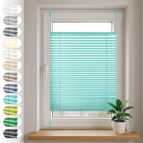 Sonello Plissee Klemmfix ohne Bohren 30cm x 120cm Türkis Faltrollo Plisseerollo Jalousie für Tür & Fenster Blickdicht Sichtschutz Sonnenschutz Fertifplissee Rollo