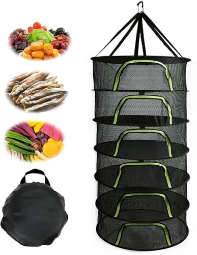lomonmen Rete Essiccazione,6 Strati Rete Pieghevole per Asciugatura,Rete Essiccazione Erbe Sospeso,Stendino per Erbe Aromatiche per Erbe,Fiori,Lampadine,Pesce