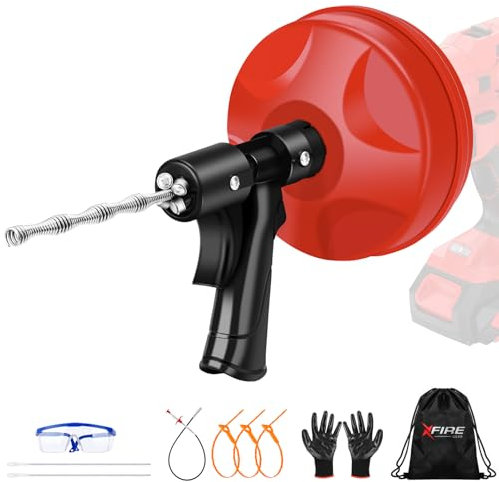 Serpiente de drenaje 2.0 de 35 pies con modo doble, taladro de drenaje 10 en 1 para fregadero y desbloqueo de drenaje, serpiente de fontanería para DYI reales (rojo esmerilado)