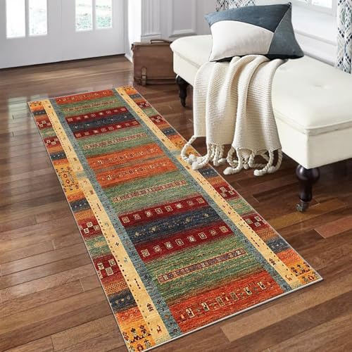 PaGuvFng Langer Flur Teppich Läufer 80 x 150 cm Teppichläufer Flur Waschbar, Lang Modern Küchenteppich, Flurläufer, Teppich Läufer für Flur, Küche, Korridor, Schlafzimmer, Wohnzimmer, Retro