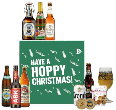 German Craft Beer Hoppy Christmas Set – 8 Beers with Beerhunter Glass | Premium German Lager & Ale Selection | Festive Craft Gift for Him or Her