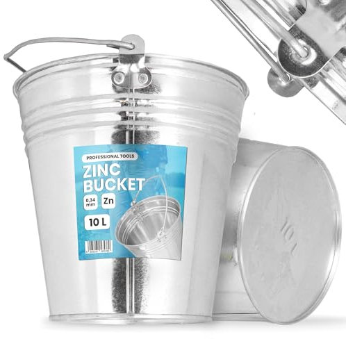 Cubo Cubeta 10L Metal Zinc Hoja Acero Galvanizado Robusto Trabajo Multiuso Construcción Limpieza Calidad Agua Jardín Carbón Cemento Mortero