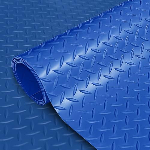 NOBBAT Tapis de sol de garage, tapis antidérapant en PVC, rouleau de revêtement de sol en caoutchouc à plaque de diamant, rouleaux de revêtement de sol de garage en PVC pour sous la voiture(Bleu,60cmx