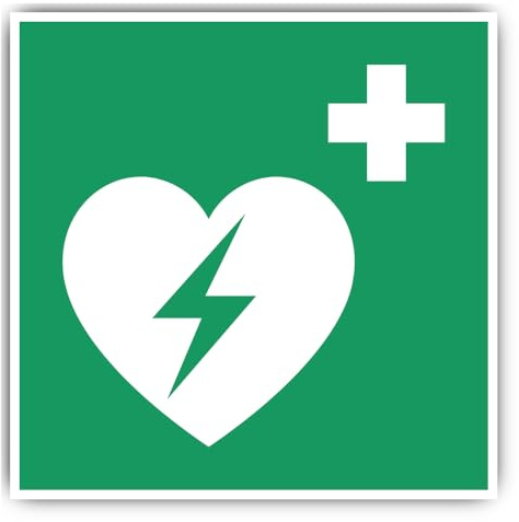 Automatisierter Externer Defibrillator (AED), Rettungszeichen: E010 - DIN EN ISO 7010 / ASR A1.3 - Aufkleber: 25 cm, 1 Stück