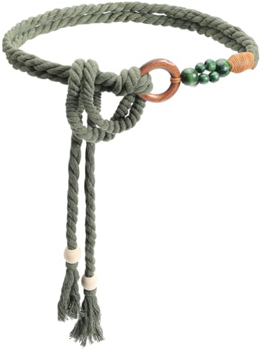 craspire Boho Quastengürtel Baumwollseilgürtel Dunkelgrün Handgefertigt Böhmischer Stil Perlenring Gewebt Lang Schmal Dekorative Web Taillenkette Für Damen Kleider Kleidung DIY Dekoration