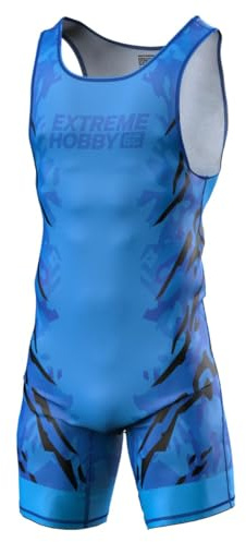 Extreme Hobby - brottardräkt för män BLACK PANTHER – professionell brottningsdräkt, wrestling singlet herr, tävlingsdräkt brottning, färg: blå, storlek: L