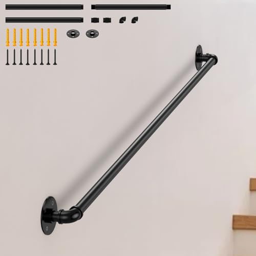 LIANTRAL 1.2M Stair Handrail for Indoor & Outdoor, Non-Slip Wrought Iron Banister with Industrial Design, Heavy Duty Safety Wall Mounted Banister Handrails for Elderly, Kids, Disabled