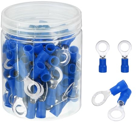 sourcing map 100 terminali ad anello isolati RV5.5-8, capicorda per batteria, 12-10 AWG, terminali elettrici a crimpare, connettori per cavi industriali, elettrici, blu