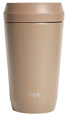 TOPL to Go Coffee Cup – Insulated Travel Coffee Mug with 360° Leak‑Safe Lid, Stainless Steel Coffee Tumbler for Hot/Cold, Spill‑Resistant, BPA‑Free - Almond, 12 oz