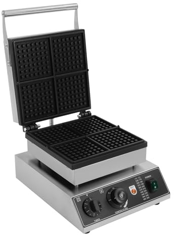 awolsrgiop Piastra per waffle da catering, rivestimento antiaderente belga per waffle fornisce 4 cialde (11,5 × 11,5 cm), 1750 W, calore veloce e stabile, temperatura regolabile 50 – 300 ℃