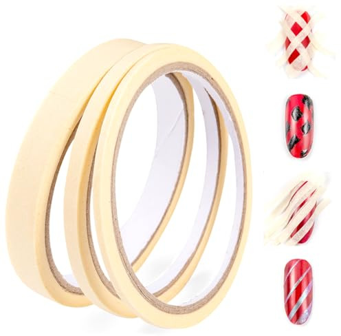 UZEXYO 3 PCS Nail Art Adhesive Tapes, 3mm & 5mm &12mm White Masking Tapes, Removable Nail Art, Creative DIY Design, Nail Masking Tapes, Nail Art Tips Guide Accessories