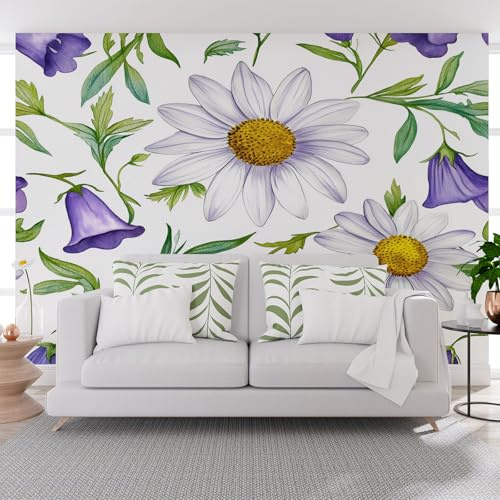 Wallpaper Campanula Daisy Plant 200x140cm(W x H) Wall Mural Non-Woven 3D Mural Wallpaper Stickers Plant Floral Leaves Removable Wall Paper Modern for Living Room Bedroom Kitchen Hallway