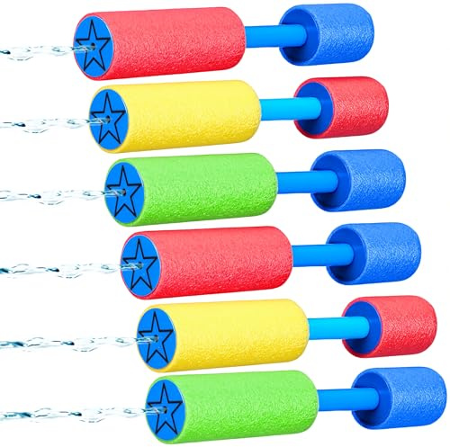 SYNCFUN 6 Unidades de Pistolas de Agua de Espuma de 15,5 cm para niños, Pistolas de Agua, lanzadores de Agua, Tipo Empujar-Tirar, Juguetes acuáticos de Verano, para la Playa y la Piscina.