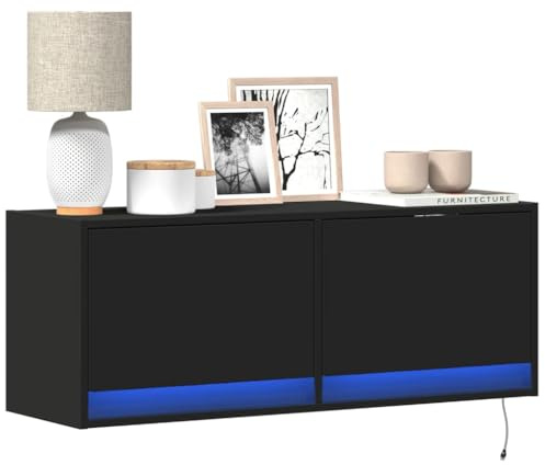 SKM Meuble TV Mural avec lumières LED Noir 100x31x35 cm,Meubles,Meubles TV,Noir,19.1KG,852363