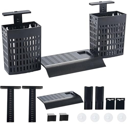 2pcs Upgraded Adjustable Aquarium Plant Holder，Turtle Tank Platform，Fish Tank Plants Holder,Fish Tank Aquaponics Plant Cultivation and Aquarium Landscape Decoration with Hooks and Suction Cup(Black)