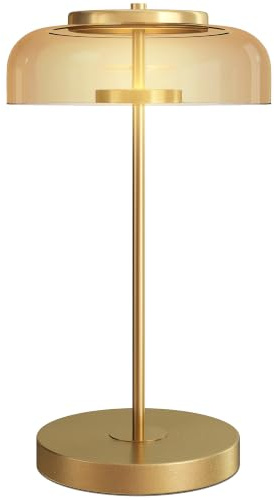 HOMCOM Tischlampe mit Warmem LED-Licht Metallsockel 5 W Gold Ø23 x 40H cm | Modern Tischleuchte, Bernsteinfarbenem Glasschirm, Nachttischlampe, 3000 K
