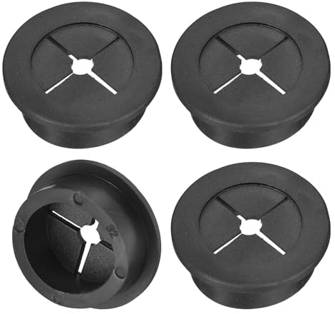 TA-VIGOR 4Pcs Rubber Desk Cable Grommet, 1-1/4 Inch (32mm) Flexible Cable Hole Cover for Office Desk & Worktops, Quiet Wire Organiser with Tight Fit Cable Port – Black