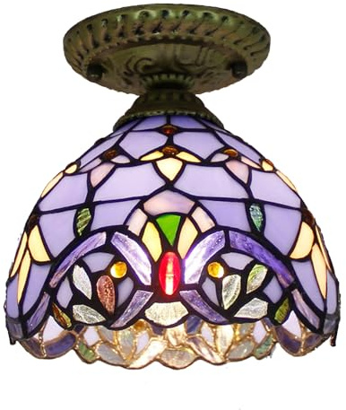 Lámpara Colgante para Isla de Cocina, lámpara de Techo, plafón semiempotrado con vitral, diseño Barroco, Multicolor, Casquillo E27, Ideal para Dormitorio, Comedor o Entrada.