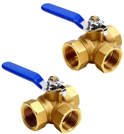 2 Stück 3-Wege-Kugelhahn DN20 PN16(T-Port), 3 Wege Ventil 3/4'' Wasserrohr T-Typ Messing Kugelhahn 3/4 Zoll BSP Innengewinde Messing Edelstahl Hebelgriff Dreiwegeventil Absperrventil für Wasser, Öl