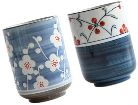 Veemoon Juego de 2 Tazas de Té de Cerámica Estilo Japonés Colores Oscuro y Azul Pintado a Mano 250 Ml Tazas para Café y Agua Hogar y Oficina