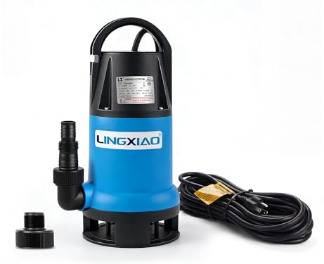 LINGXIAO Submersible Sewage Pump 3/4 HP,3300GPH Thermoplastic Electric Sewage Effluent Pump for Basement,Pond, Fishpond - Anti-Corrosion, 10-Foot Cord