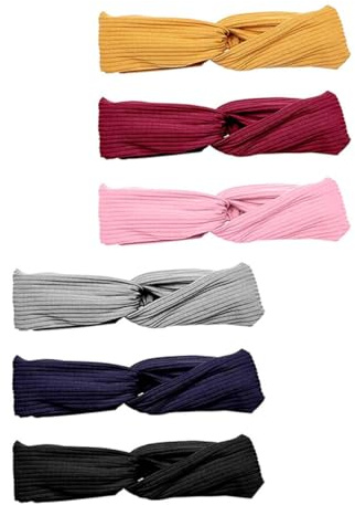 Sewroro Sport Stirnbänder Elastisch und Schweißabsorbierend 6 Stück-pack für Damen aus Stoff Haarband in Reiner Farbe für Outdoor und Partys