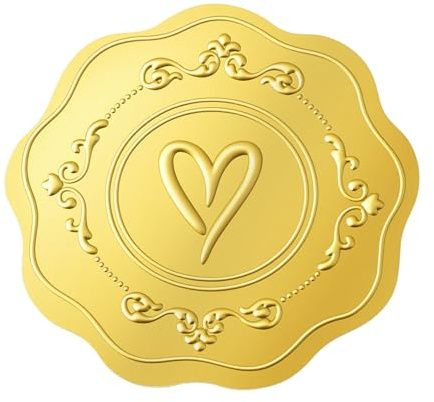 120 Pcs Gold Stickers, Self Adhesive Heart Wax Seal Stickers, Embossed Envelope Sticker, Wedding Sticker for Invitations, Halloween, Christmas Greeting Cards, Party Favors