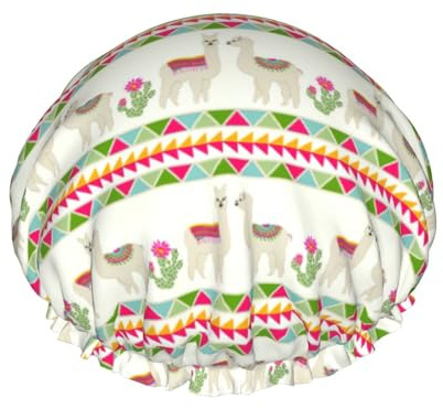 Llama And Cactus Print Hair Cover For Shower, Women Adjustable Hair Cap Stylish Large Waterproof Shower Bonnet