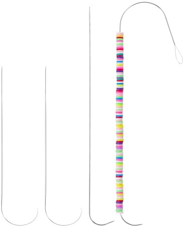 Ouligay Juego de 4 agujas de perlas de 5,51 pulgadas, agujas de perlas de acero inoxidable para cuentas de ojo grande, aguja para manualidades y fabricación de joyas, collares y pulseras