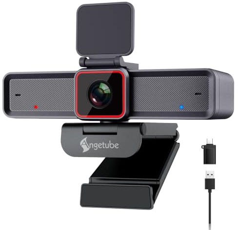 Angetube 4K Webcam avec 1/1.5 Sensor, 1080P@60FPS USB Web Camera pour PC | Autofocus PDAF, Cache vie privée, USB3.0 & 2 micros, Idéale pour les réunions vidéo, le Streaming Work with OBS, Skype